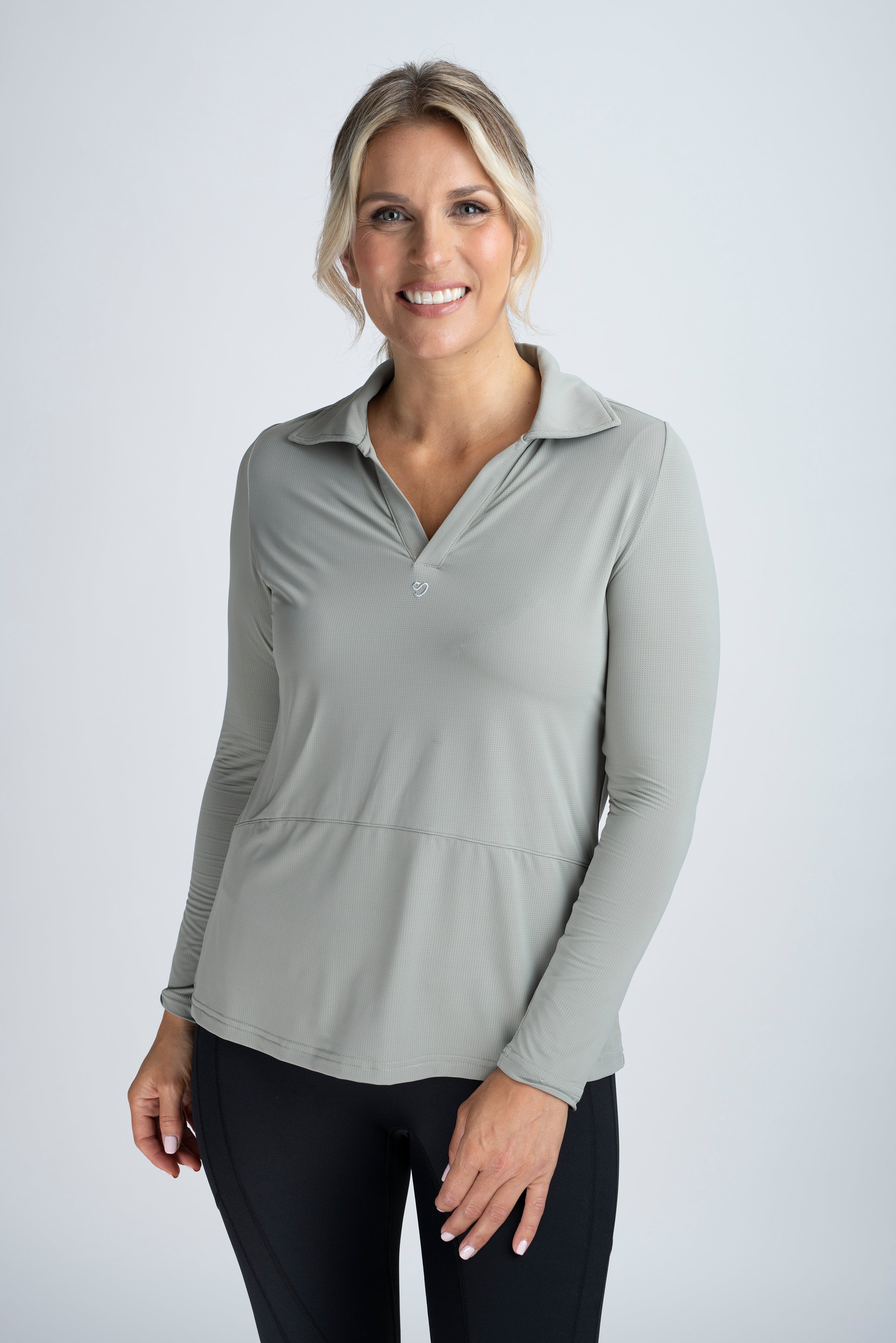 Long Sleeve V Neck Air Mesh Shirt Pistachio