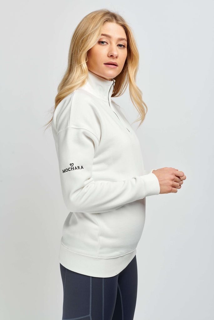 Mochara White Half Zip Sweatshirt