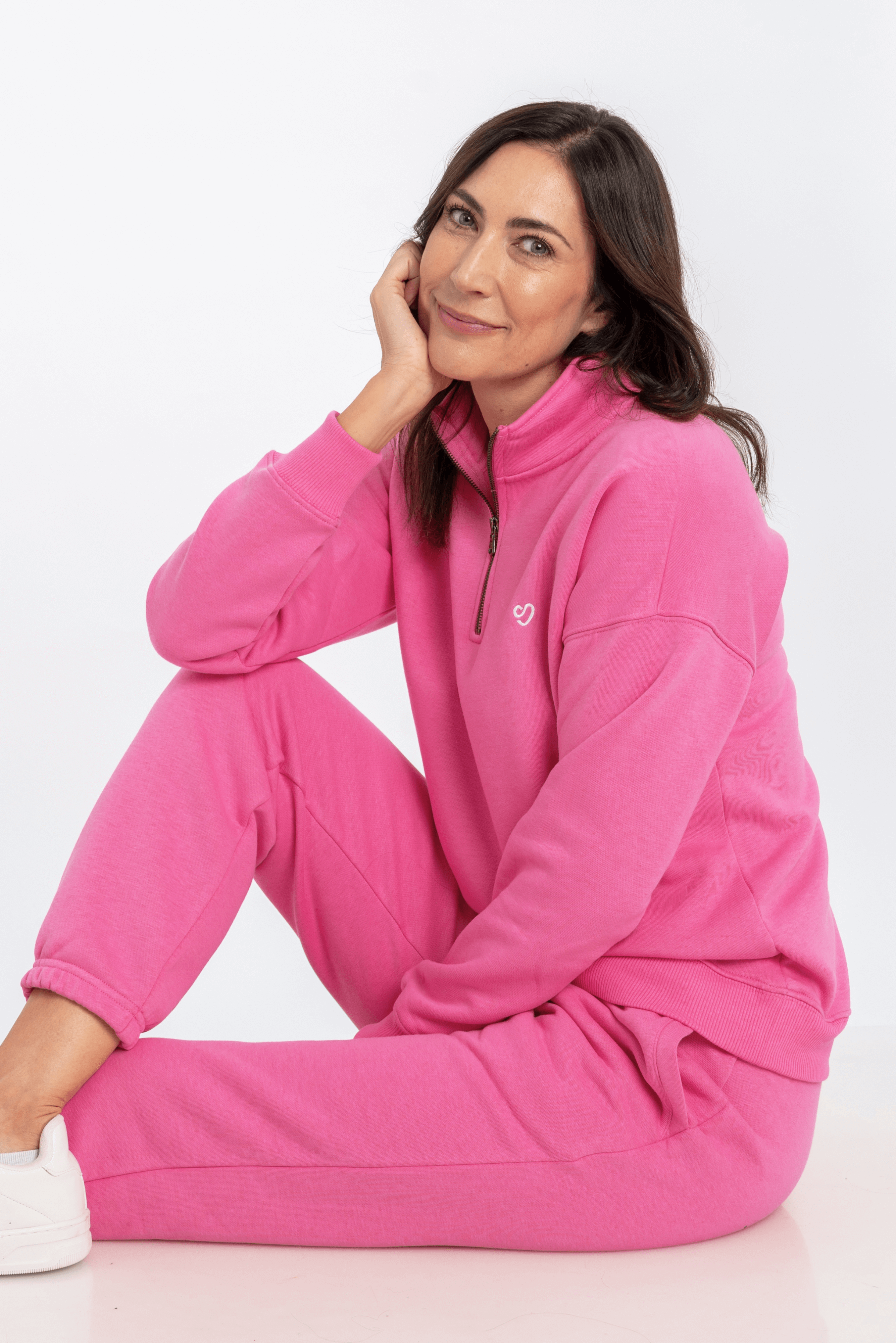 Ladies Half Zip Sweatshirt in Bubblegum Pink Mochara UK