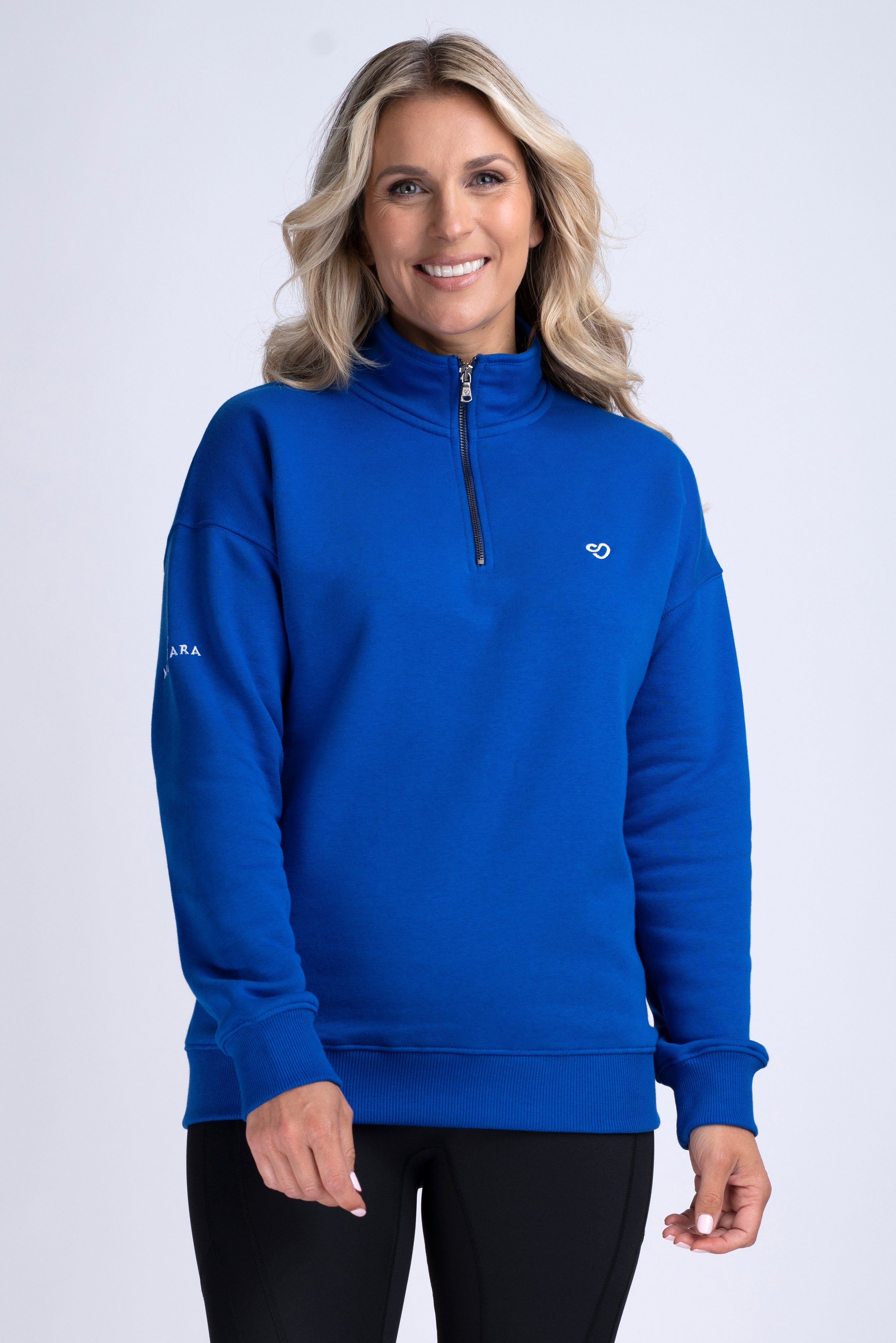 Women's Half-Zip Sweatshirt in Cobalt Blue | Mochara UK