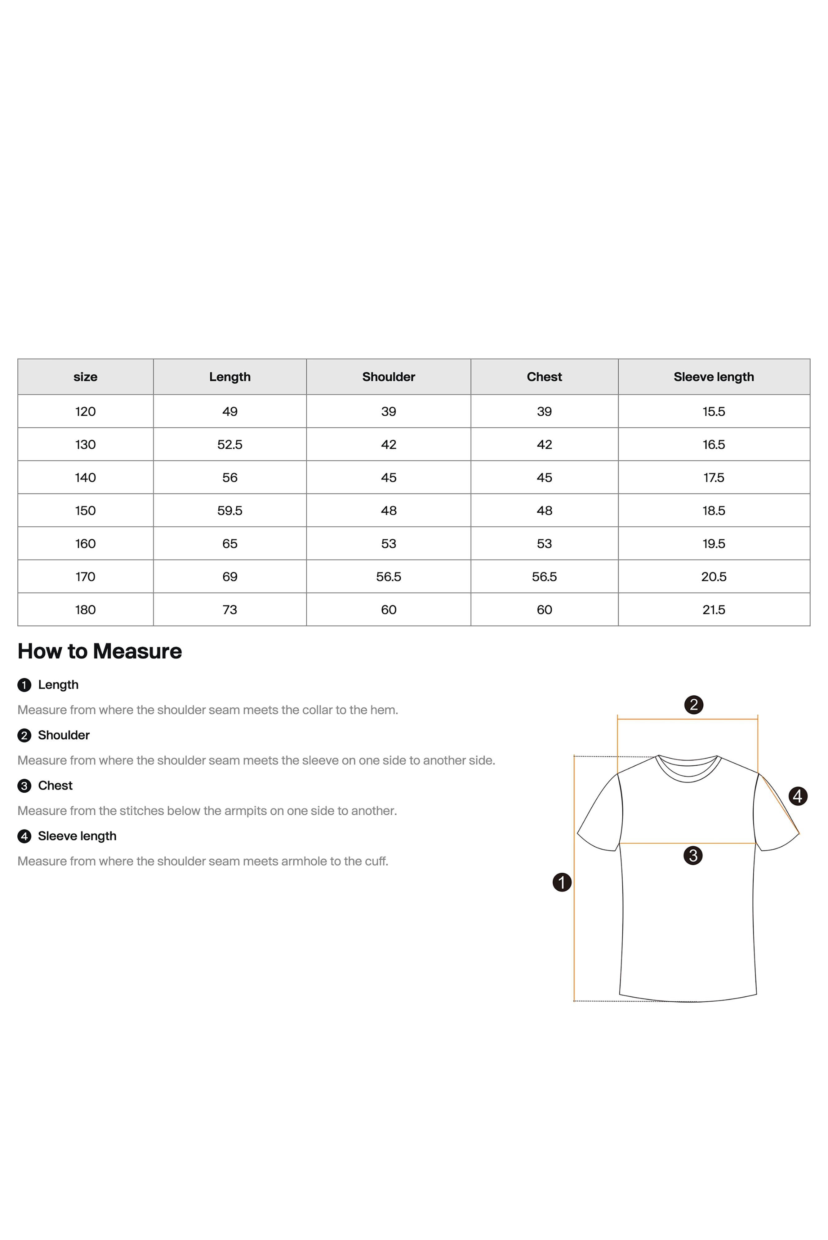 Mochara x NSEA Kids T-shirt size guide