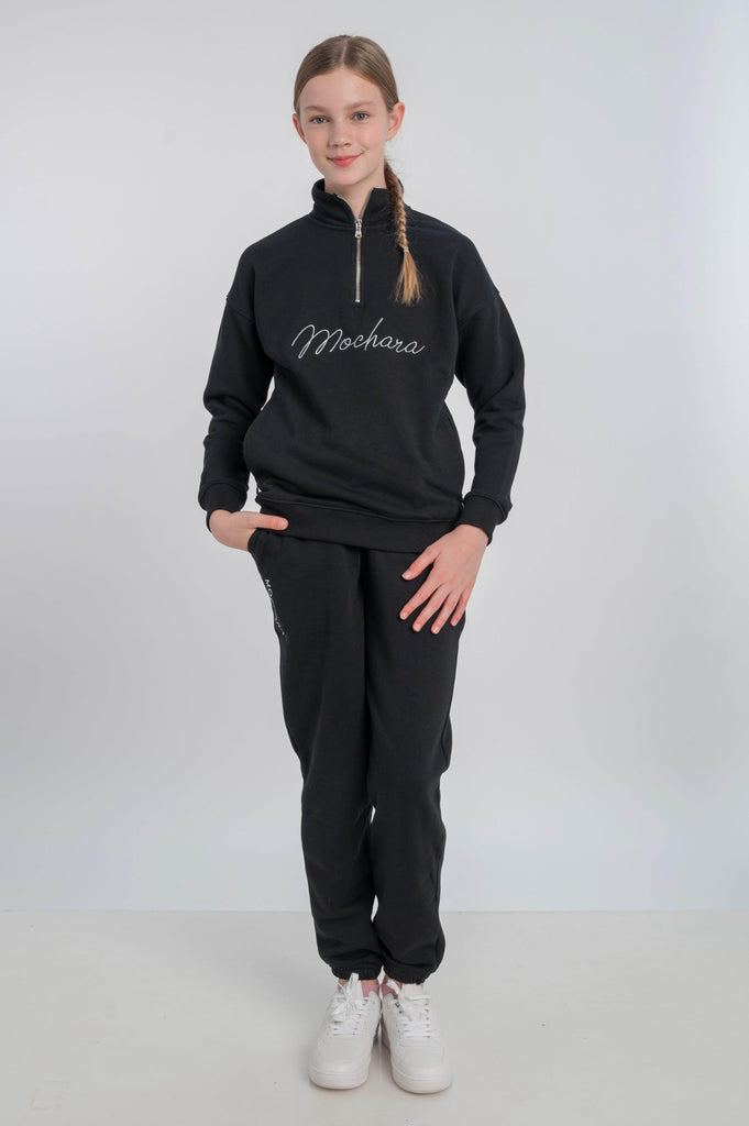 Half Zip Sweatshirt in Jet Black Luxe Edition Mini - Mochara