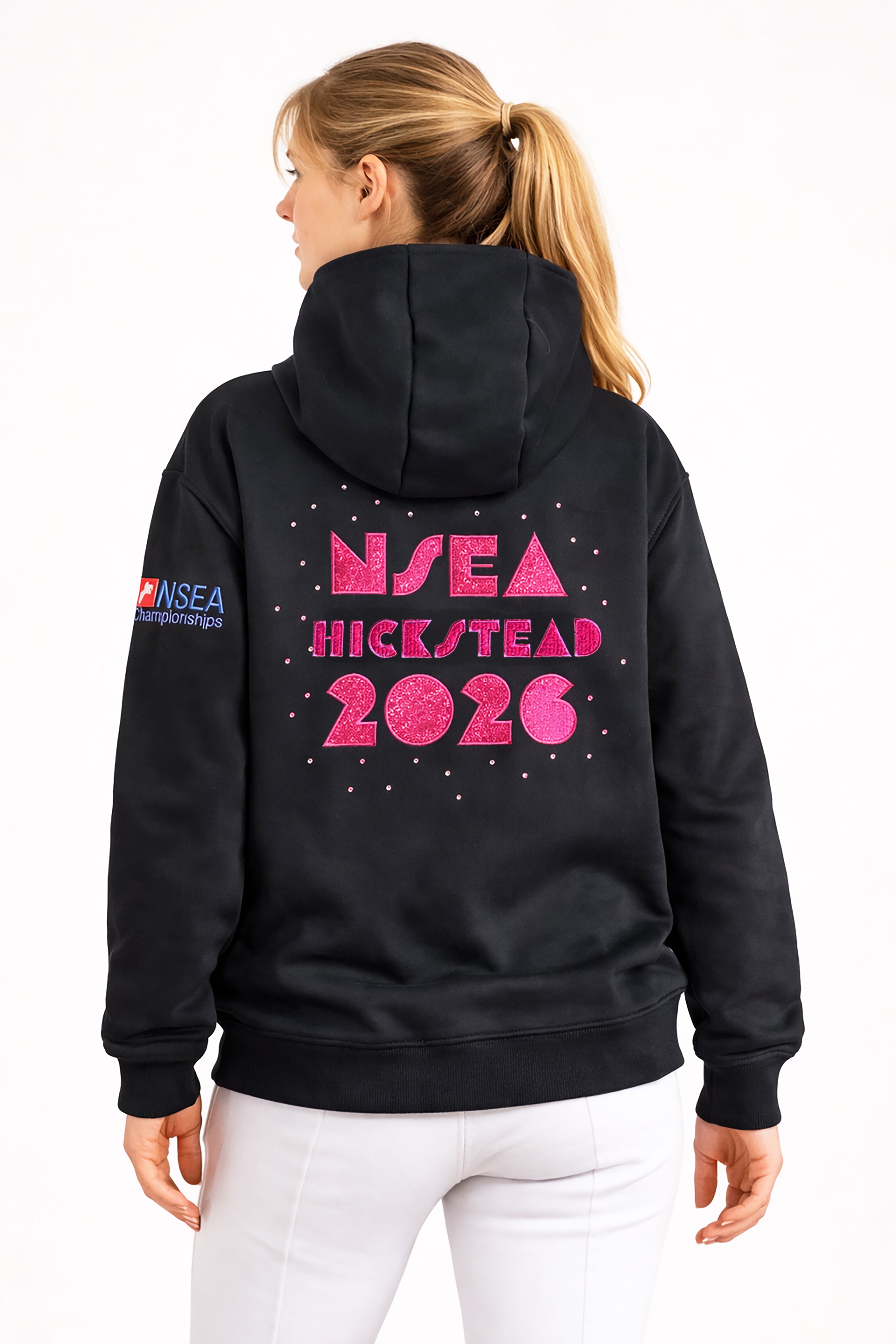NSEA Mochara Black Hot Pink logo hoodie