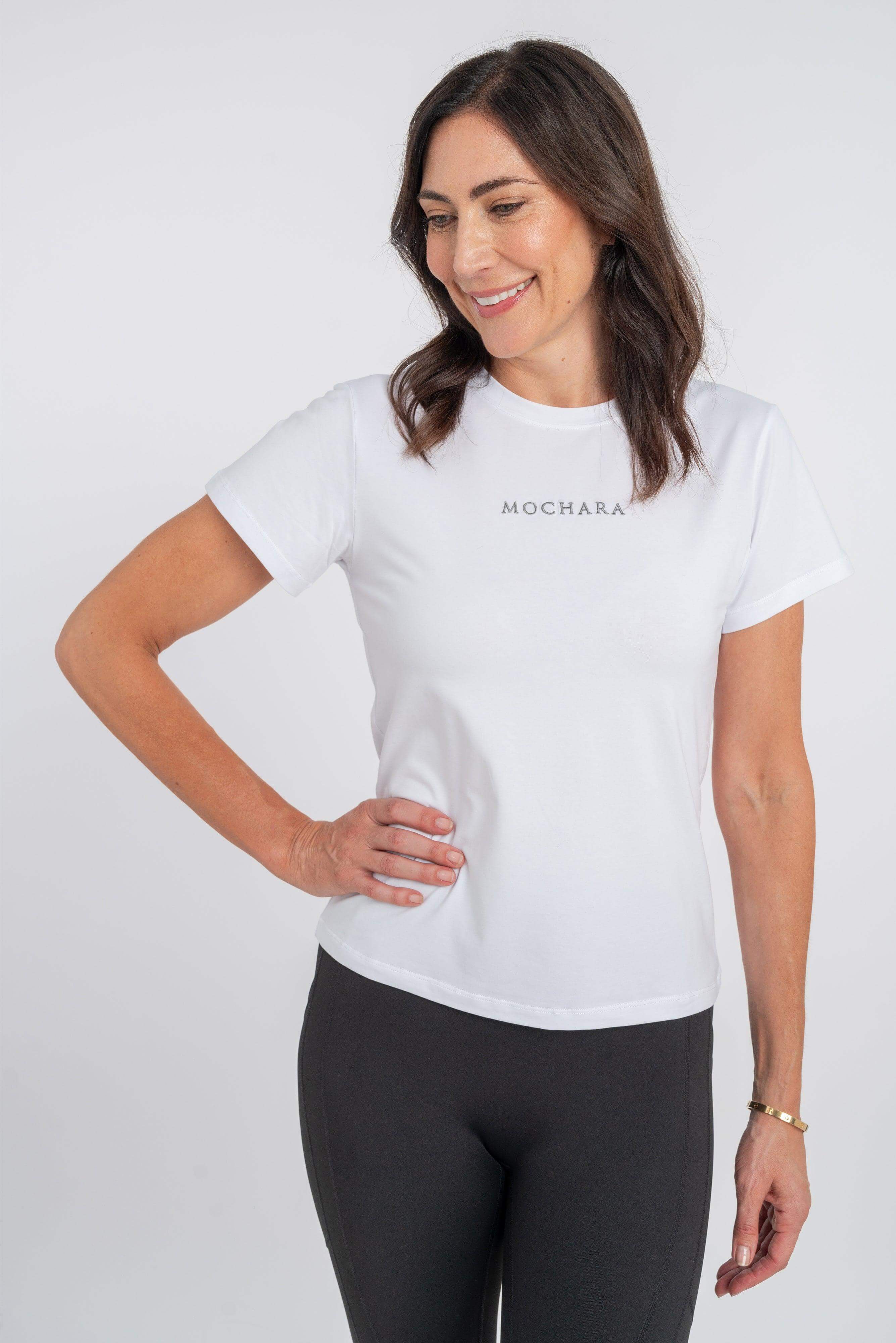 Mochara White Grey Cotton T-Shirt